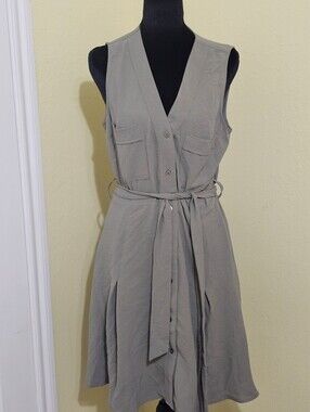 DKNY Sleeveless V-Neck Belted Midi Dress - Gray